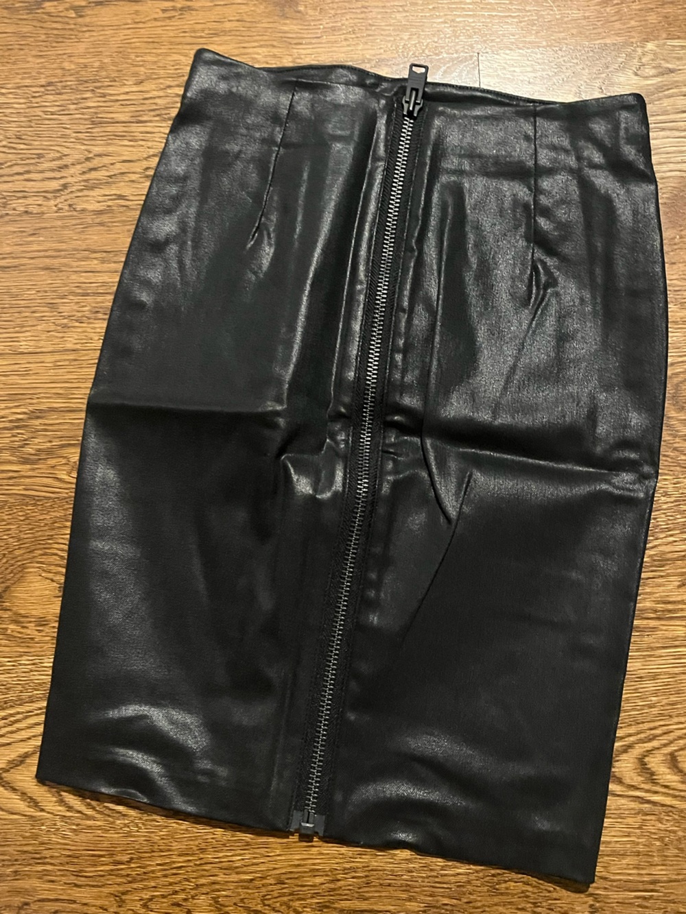 Allsaints Metal Black Faux Leather Zip Pencil Detail Skirt